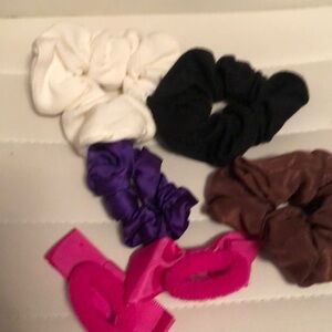 Claire's Hair Scrunchies Set - White, Black, Purple, Brown, Pink